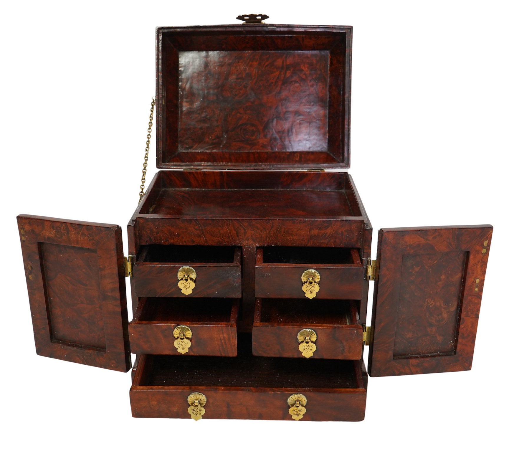 A Chinese burrwood scholar's cabinet, 19th century